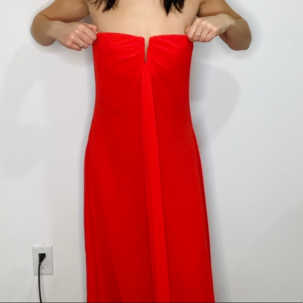 Red floor length ball gown dress